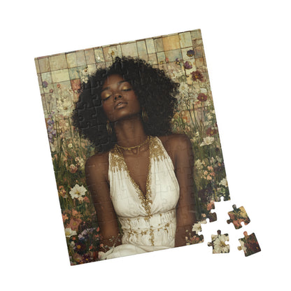 Serene Floral Black Woman Portrait Puzzle | Afrocentric Jigsaw Game
