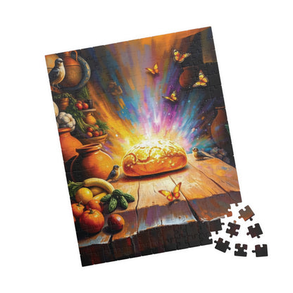 Bread of Life Jigsaw Puzzle, Glowing Bread with Birds Butterflies, Christian Symbolism Faith-Based Game, Gift for Religious Puzzle Lovers