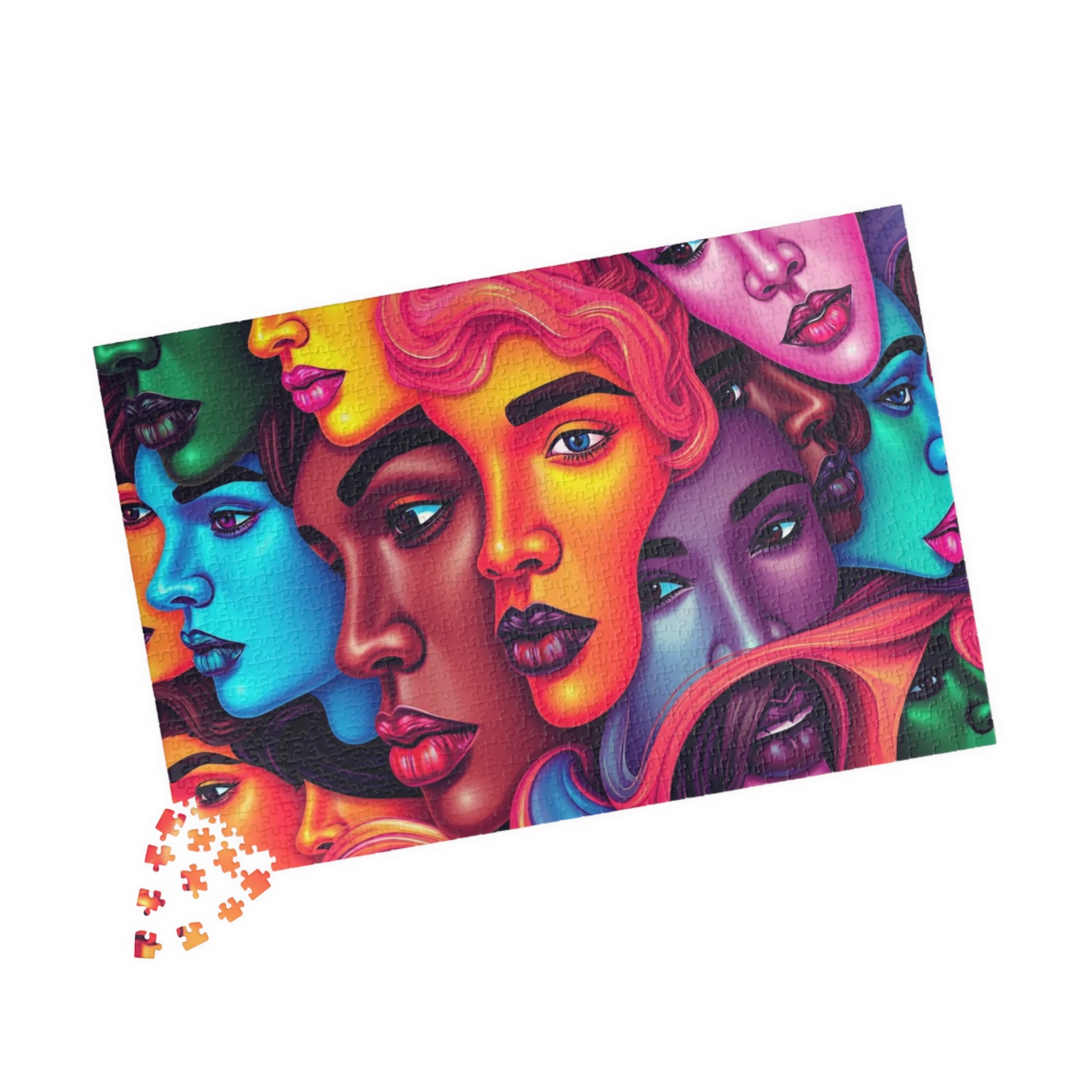 Blended Faces Abstract Jigsaw Puzzle, Interwoven Kaleidoscope Neon Faces, Brain Teaser, Unique Hobby Gift for Puzzle Enthusiasts, Collectors Puzzle The Puzzle Chest