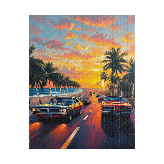 Sunset Muscle Car Puzzle | Nostalgic Jigsaw Puzzle for Adults, Friend Gift for Car Enthusiasts, Family Fun Game Night, Challenging Activity 252 pcs (Vertical) Puzzle The Puzzle Chest