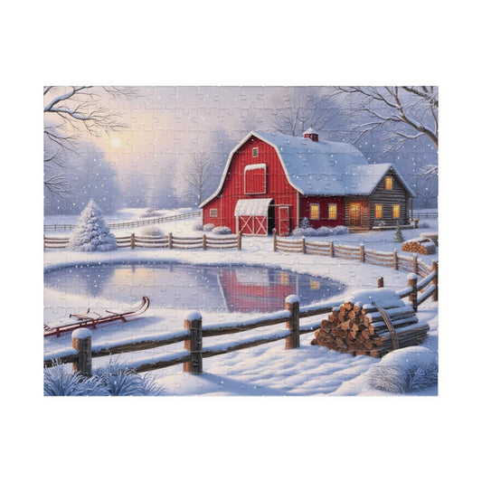 Winter Farmhouse Puzzle, Landscape Jigsaw Game, Perfect for Family Nights, Holiday Fun, Home Decor, Gift for Puzzle Lover, Relaxing Activity 252 pcs (Horizontal) Puzzle The Puzzle Chest