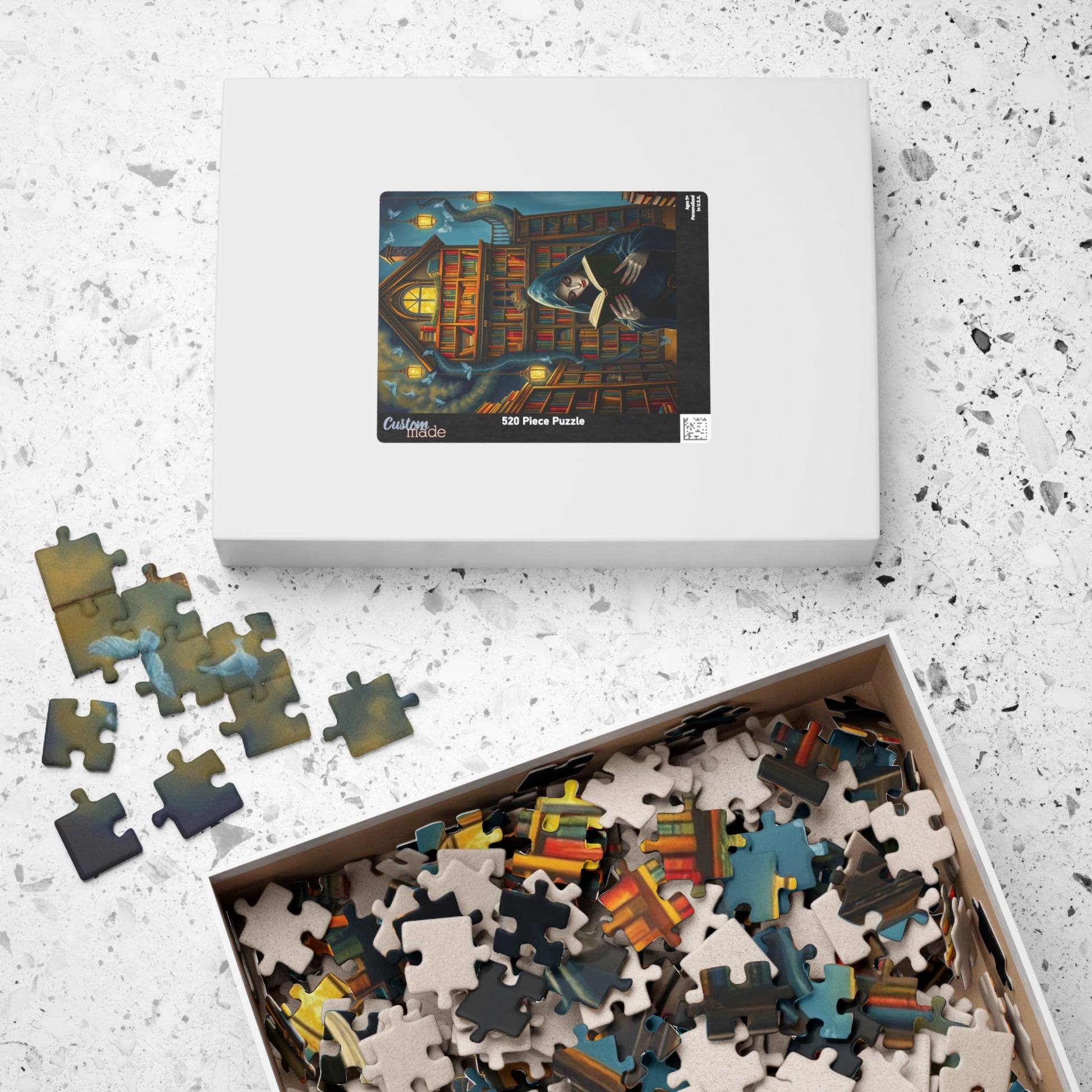 Gothic Bookstore Jigsaw Puzzle, Cloaked Figure Pale Skin Intense Eyes, Dark Fantasy Whimsical, Challenging Adult Tabletop Game, Giftable Puzzle The Puzzle Chest