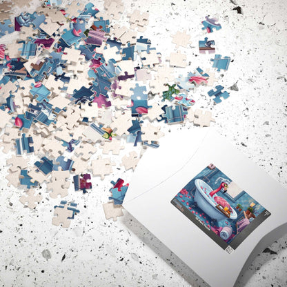 Flamingo Spa Retreat - Cozy Bathroom Puzzle for Adults, Fun Bath Time Art Jigsaw, Unique Gift for Friends, Family Game Night, Brain Teaser