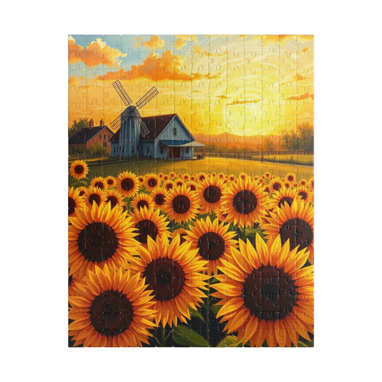 Jigsaw Puzzle, Sunflowers Landscape 110-1014 Piece - Farmhouse Windmill Sunrise, Brain Teaser Game, Family Activity, Home Decor, Gift Idea, 252 pcs (Vertical) Puzzle The Puzzle Chest