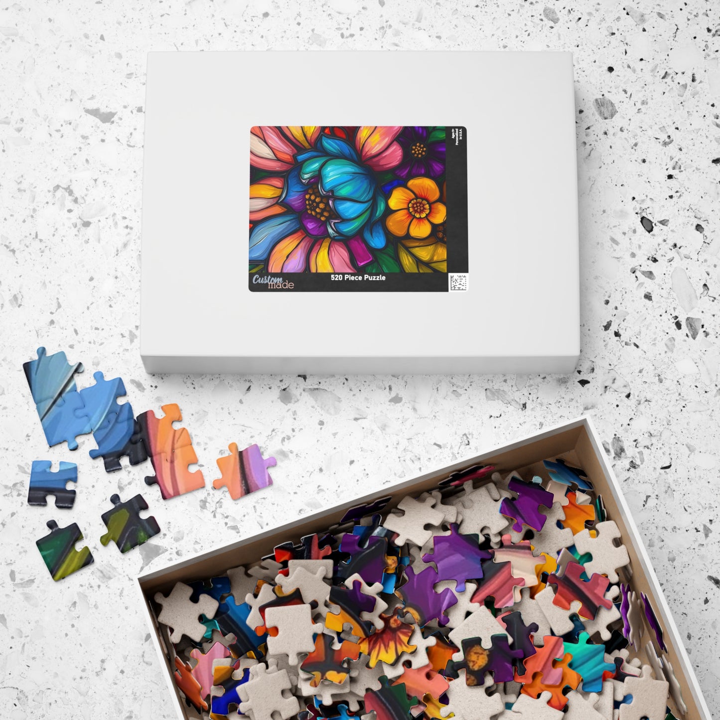 Floral Radiance Jigsaw Puzzle - Stained Glass Style 110-1014 piece, Art Therapy, Gift for Flower Lover, Family Game Night, Fun Home Activity