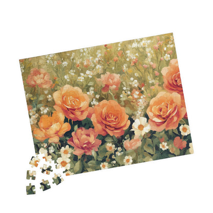 Floral Garden Jigsaw Puzzle — Vintage Orange Rose Meadow Flower Game