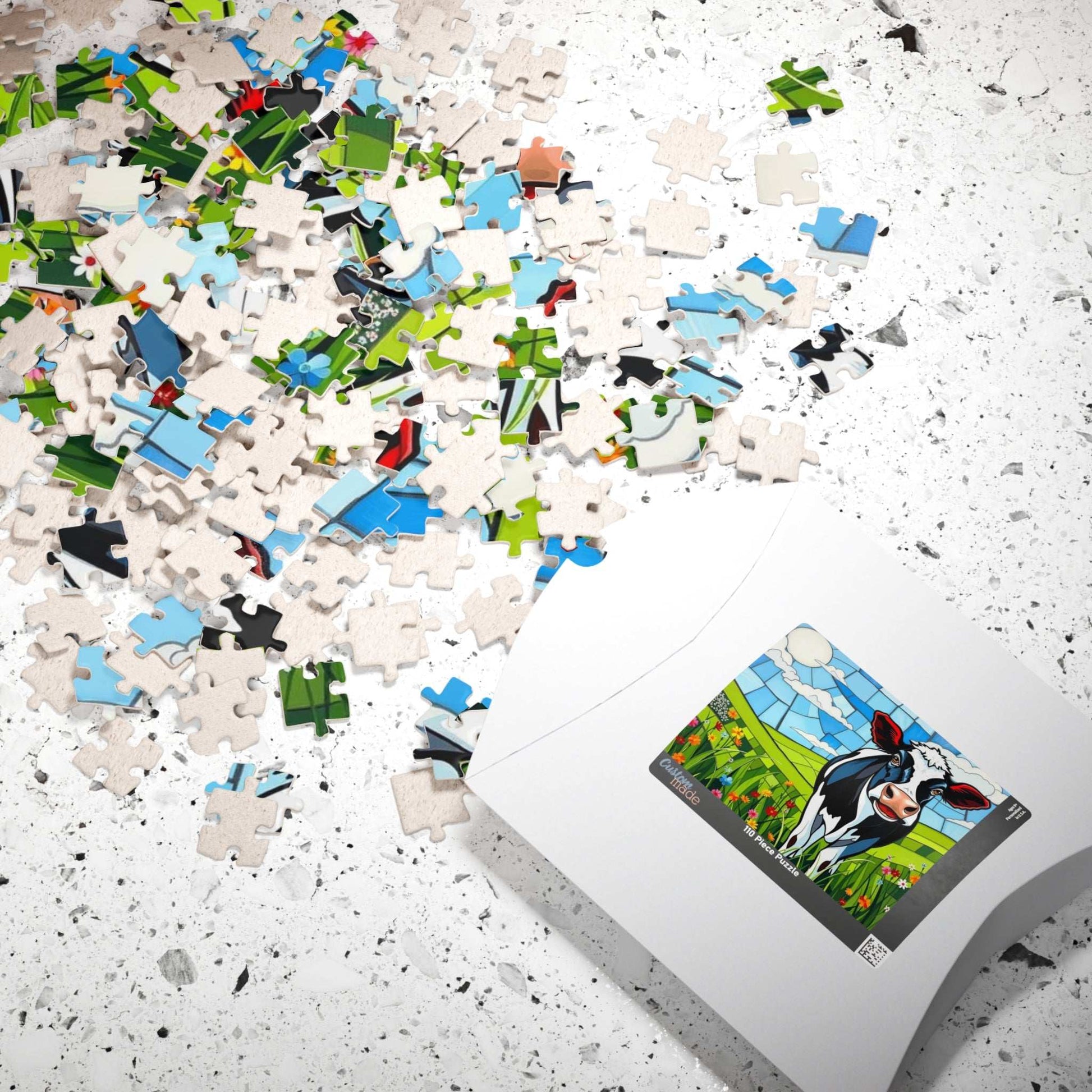 Pasture Bloom Cow Puzzle - Fun Farm Themed Jigsaw, 110-1014 Piece Engaging Family Activity, Mindful Brain Teaser, Unique Animal Lover Gift