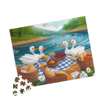 Duck Family Picnic Puzzle | Scenic River Picnic Animal Jigsaw Game 252 pcs (Horizontal) Puzzle The Puzzle Chest