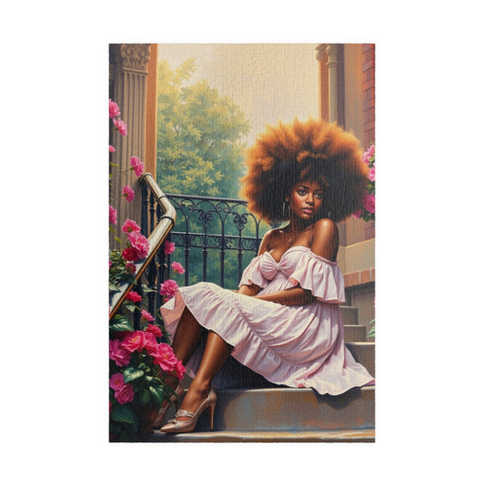 African American Woman Puzzle, Black Lady on Porch Jigsaw Game | Afrocentric Gift for Adults, Black People Present, Unique Puzzle Black Art