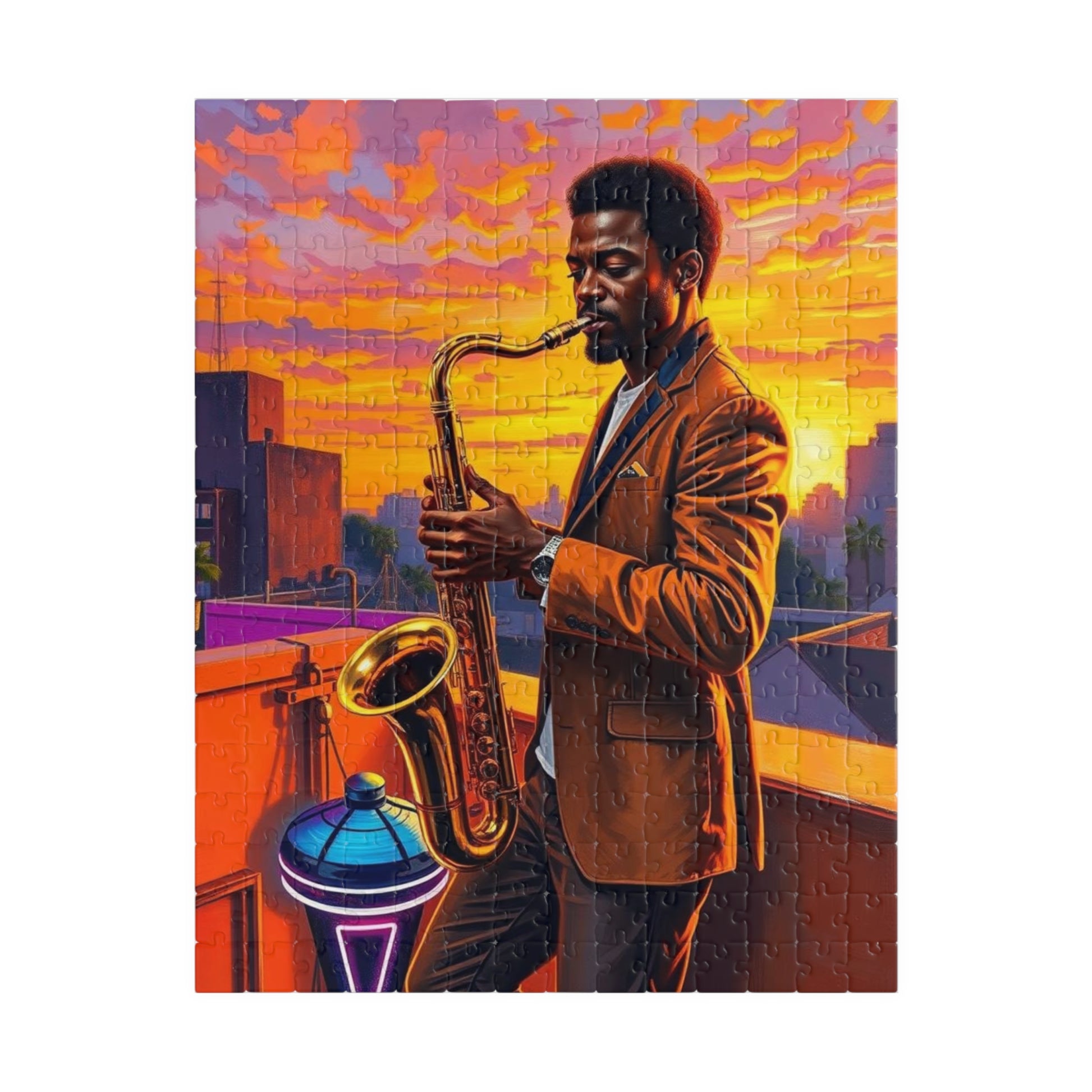 Jazz Evening Puzzle - Black Man Portrait, Black Art, Afro American Musician, Gift for Music Lovers, Family Entertainment, Creative Activity 252 pcs (Vertical) Puzzle The Puzzle Chest