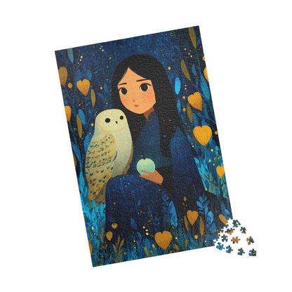 Watercolor Moonlit Orchard Jigsaw Puzzle - Girl and Owl, Storybook Art Game for Mindful Gift, Home Entertainment, Family Fun, Brain Teaser 1014 pcs (Vertical) Puzzle The Puzzle Chest