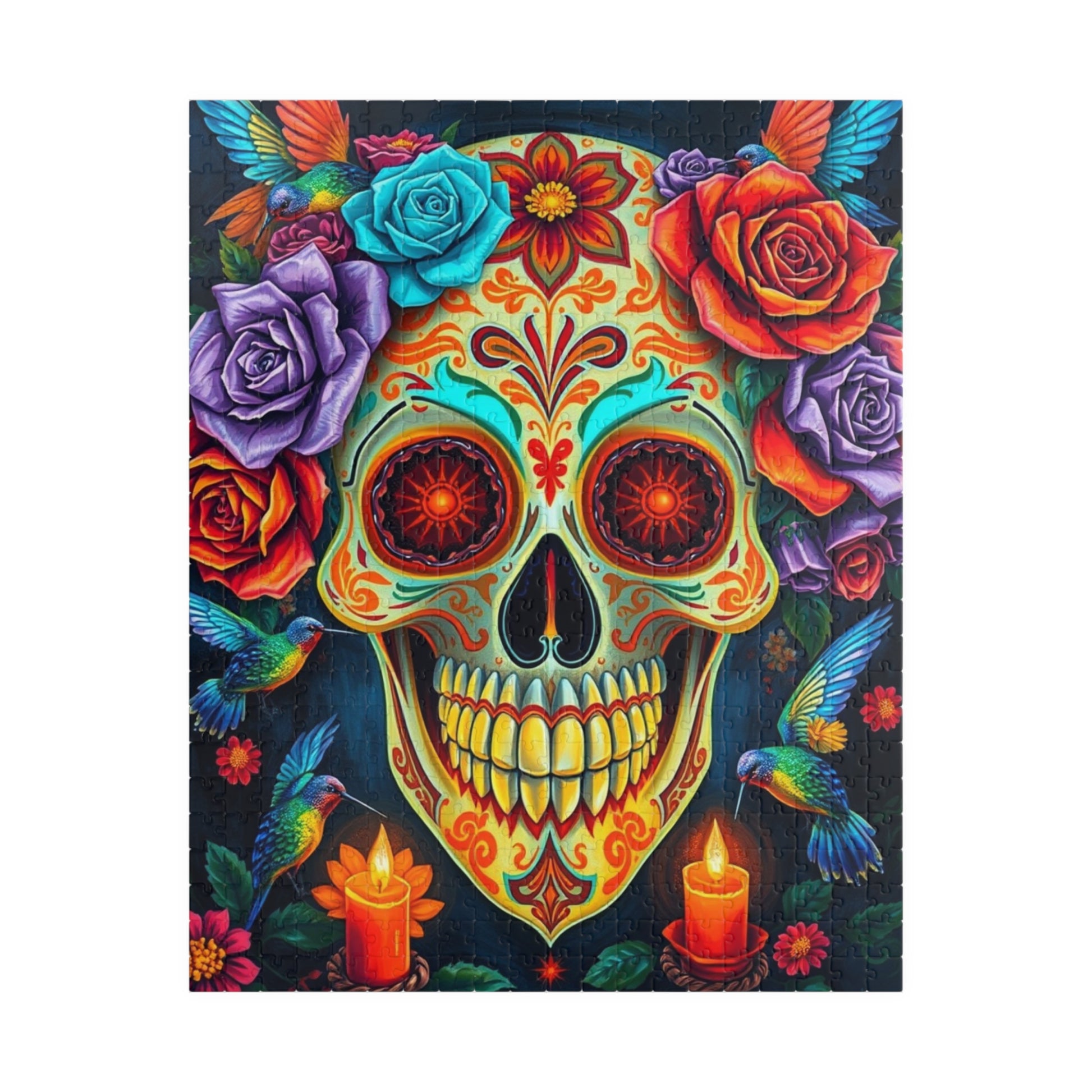 Colorful Skull Artwork Puzzle - Day of the Dead, Fun Family or Solo Activity, Unique Gift Idea for Puzzle Lovers Art Fans, Brain Teaser 520 pcs (Vertical) Puzzle The Puzzle Chest