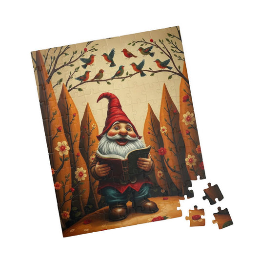 Gnome Reading Storybook – Whimsical Folk Art Forest Jigsaw 110 pcs (Vertical) Puzzle The Puzzle Chest
