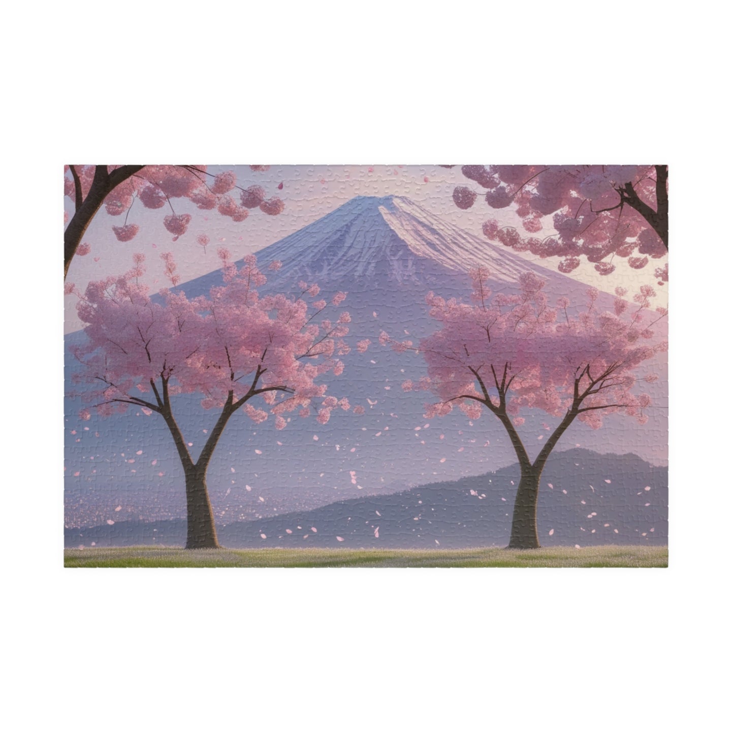 Scenic Mount Fuji Landscape Jigsaw Puzzle, Framed by Cherry Trees and Sakura Blossoms, Honshu Japan Famous Landmark, Gift for Travel Lover 1014 pcs (Horizontal) Puzzle The Puzzle Chest