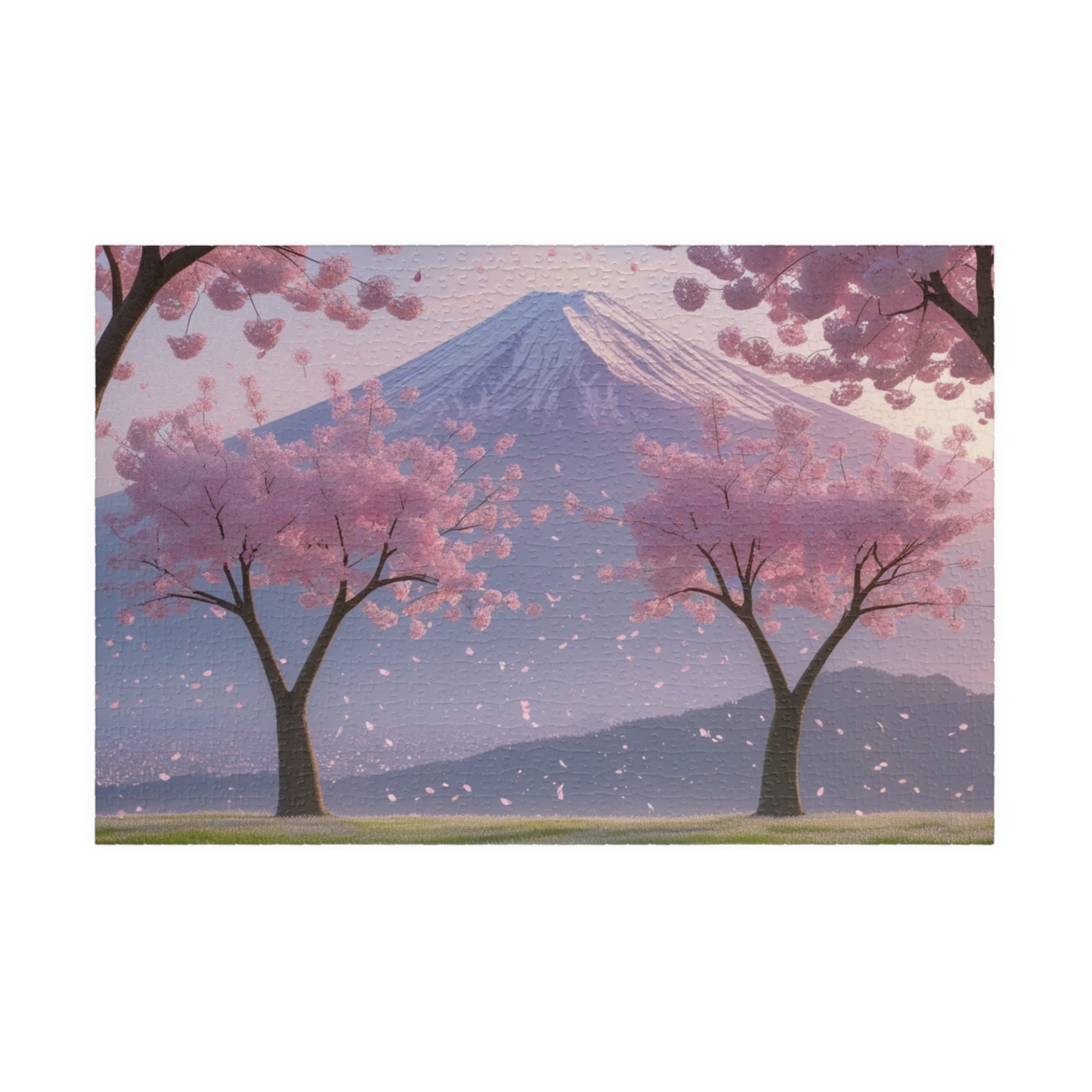 Scenic Mount Fuji Landscape Jigsaw Puzzle, Framed by Cherry Trees and Sakura Blossoms, Honshu Japan Famous Landmark, Gift for Travel Lover 1014 pcs (Horizontal) Puzzle The Puzzle Chest