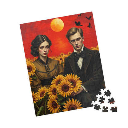 Vintage Sunflower Puzzle - Gothic Couple, Dark Fantasy Art Jigsaw Game, Creative Gift Idea for Friends, Family or Solo Fun, Brain Teaser Puzzle The Puzzle Chest