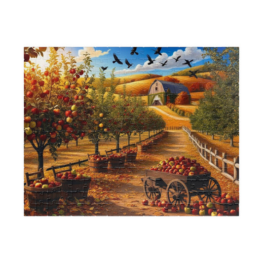 Apple Orchard Jigsaw Puzzle, Autumn Landscape Scene, Gift for Puzzle Lovers, Family Fun, Cozy Night In, Fall Decor, Thanksgiving 252 pcs (Horizontal) Puzzle The Puzzle Chest