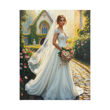 Elegant Italian Bride Jigsaw Puzzle, White Gown Rose and Lily Bouquet, Tuscan Chapel Romantic Wedding, Unique Puzzle Enthusiast Gift Hobby 252 pcs (Vertical) Puzzle The Puzzle Chest