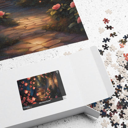 Cottage Landscape Jigsaw Puzzle, Nature-Inspired Floral Flower Design, Nighttime Lanterns and Camellias, Relaxing Hobby, Family Game Night Puzzle The Puzzle Chest