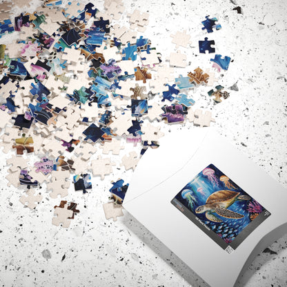Jigsaw Puzzle, Sea Turtle Ocean Trench Glow in the Dark, 110 252 520 1014 Pieces, Family Game Night Gift, Relaxing Hobby Activity, Home