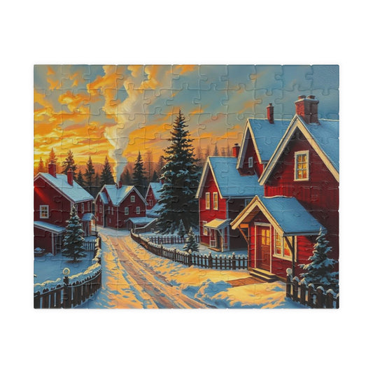 Swedish Winter Village Puzzle Jigsaw Game, Snowy Scandinavian Landscape, Indoor Activity, Holiday Gift for Friends and Family 110 pcs (Horizontal) Puzzle The Puzzle Chest