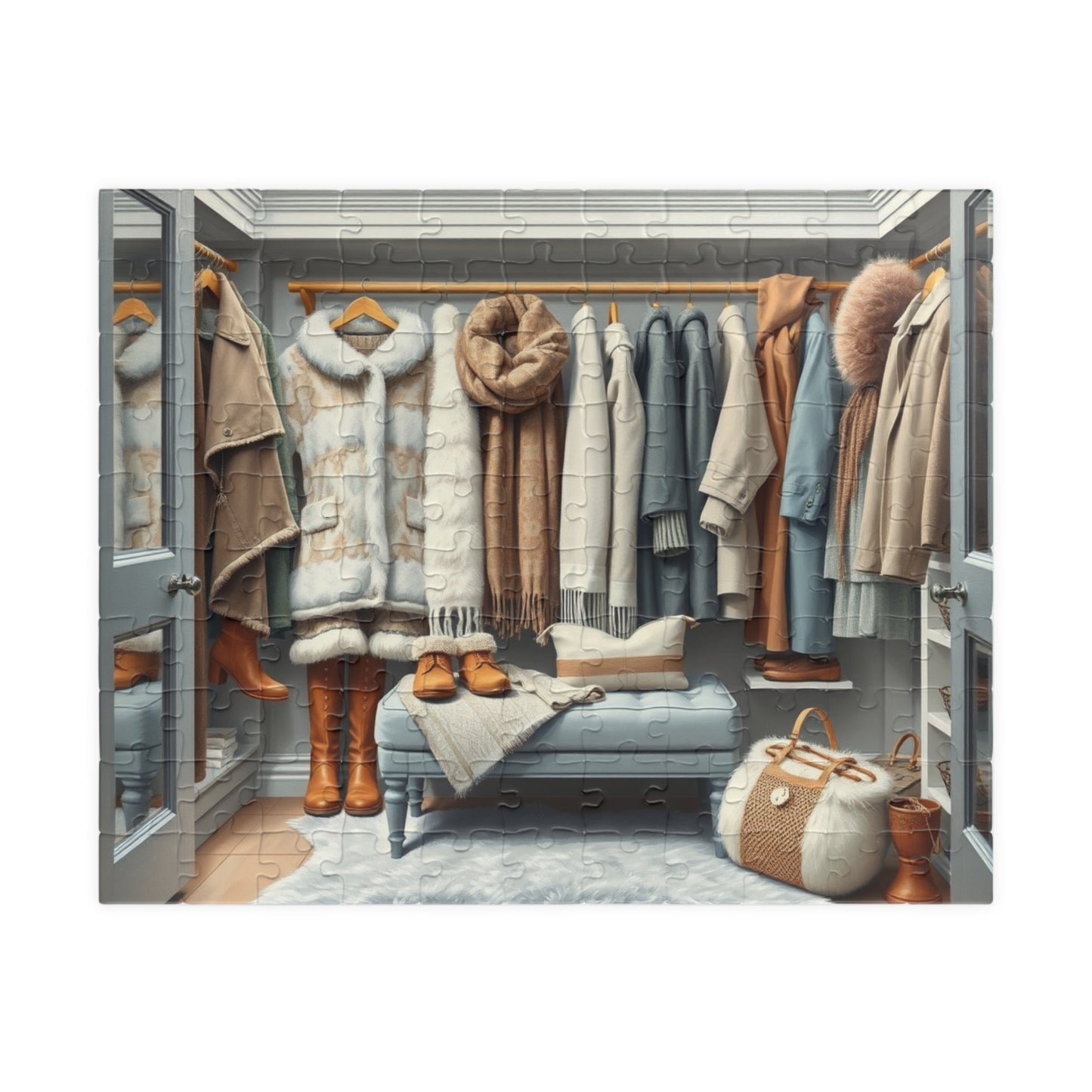 Winter Wardrobe Closet Jigsaw Puzzle, Cozy Fashion-Themed Game for Adults and Teens, Relaxing Activity, Home Decor, Family Fun, Holiday Gift 110 pcs (Horizontal) Puzzle The Puzzle Chest