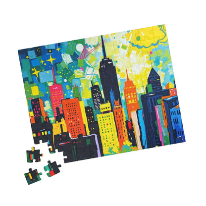 Skyscraper Splendor Jigsaw Puzzle - Vibrant Urban Glow Cityscape Puzzle for Adults