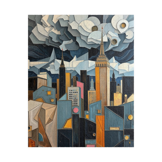 Abstract Cityscape Jigsaw Puzzle, Metallic and Pastel Geometric Shapes Pattern, Challenging Activity, Puzzle Lover Best Unique Gift, Mindful 520 pcs (Vertical) Puzzle The Puzzle Chest