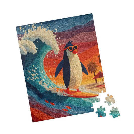 Surfing Penguin Puzzle - Animal Theme Jigsaw Game for Fun Family Activity, Gift for Friends, Indoor Entertainment 110 pcs (Vertical) Puzzle The Puzzle Chest