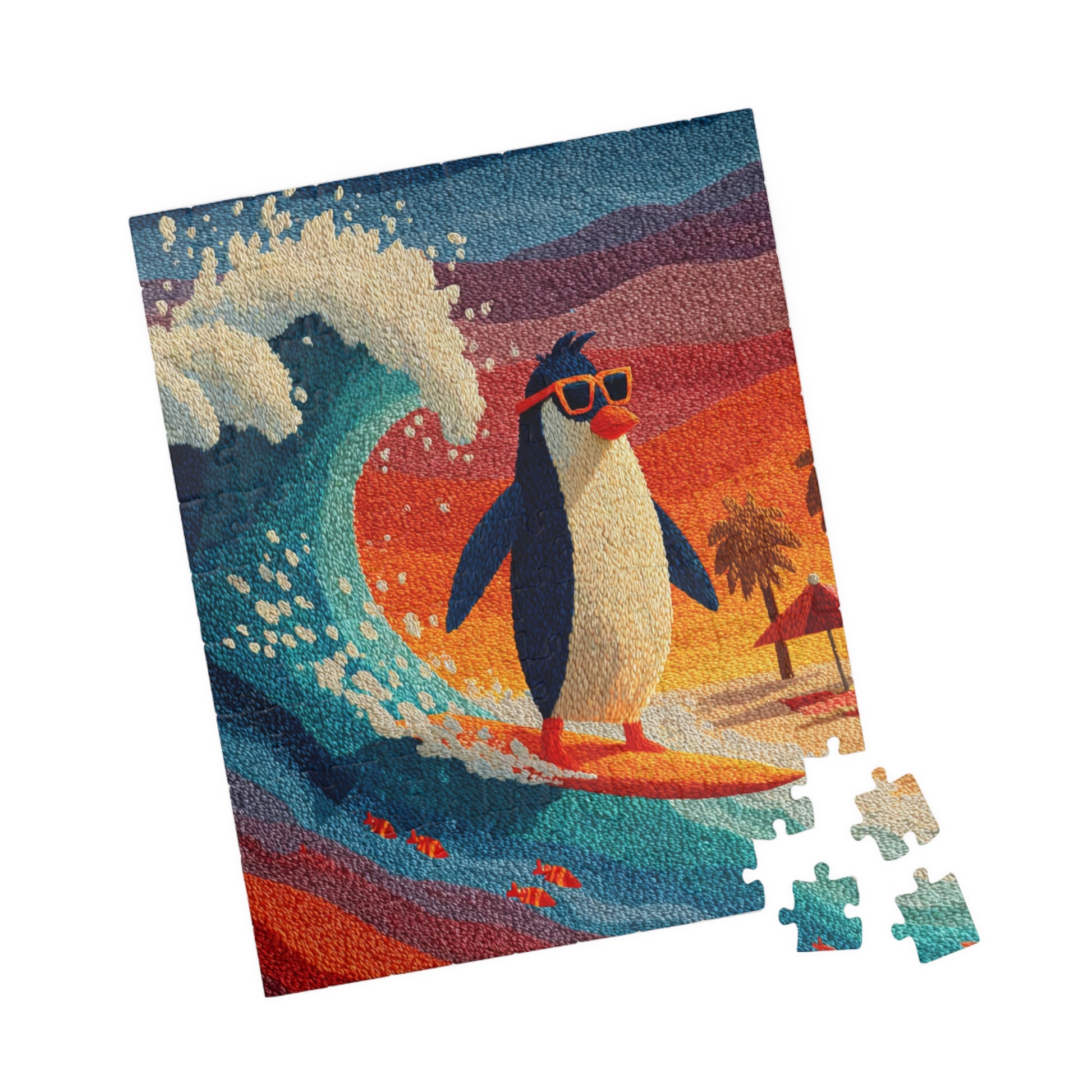 Surfing Penguin Puzzle - Animal Theme Jigsaw Game for Fun Family Activity, Gift for Friends, Indoor Entertainment 110 pcs (Vertical) Puzzle The Puzzle Chest