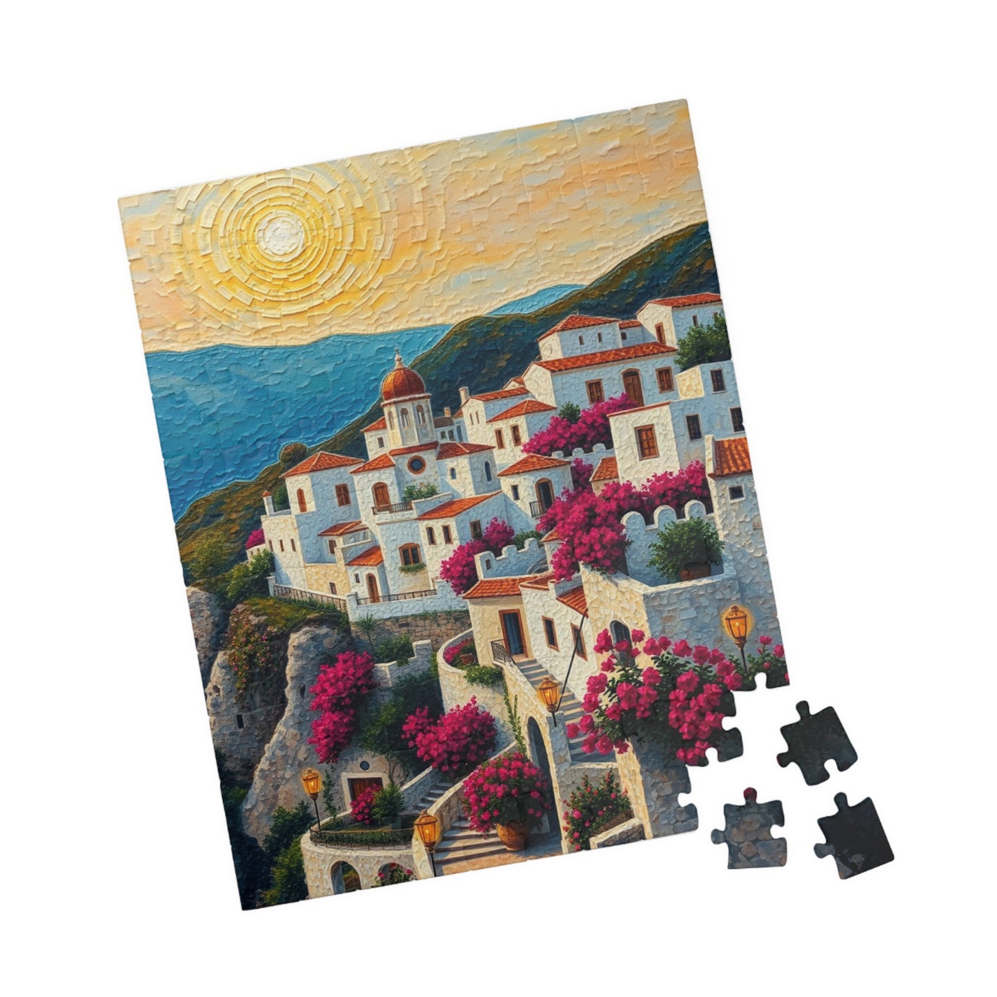 Mediterranean Village Jigsaw Puzzle - Mosaic Design, Tabletop Game for Family Activity, Mental Exercise, Quiet Pastime, Puzzle Lover Gift The Puzzle Chest