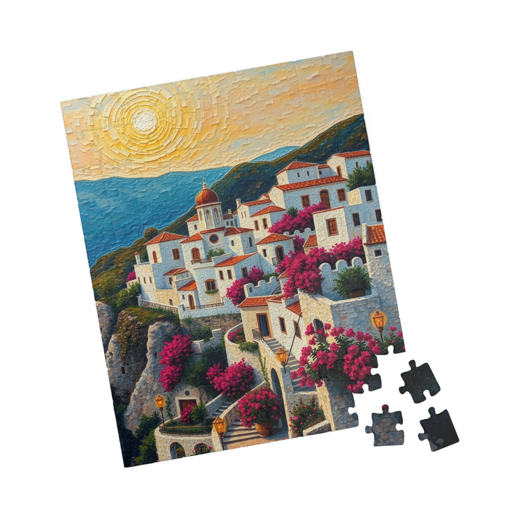 Mediterranean Village Jigsaw Puzzle - Mosaic Design, Tabletop Game for Family Activity, Mental Exercise, Quiet Pastime, Puzzle Lover Gift The Puzzle Chest