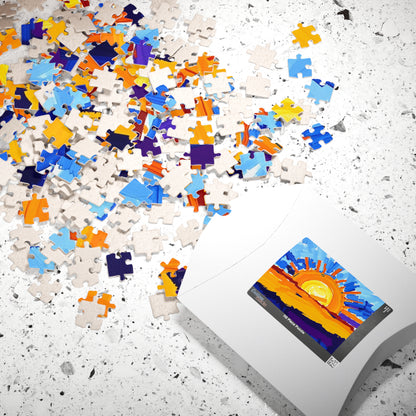 Abstract Sunrise Jigsaw Puzzle - Impasto Style Bursts of Warm and Cool Tones for Art Enthusiast Puzzle The Puzzle Chest