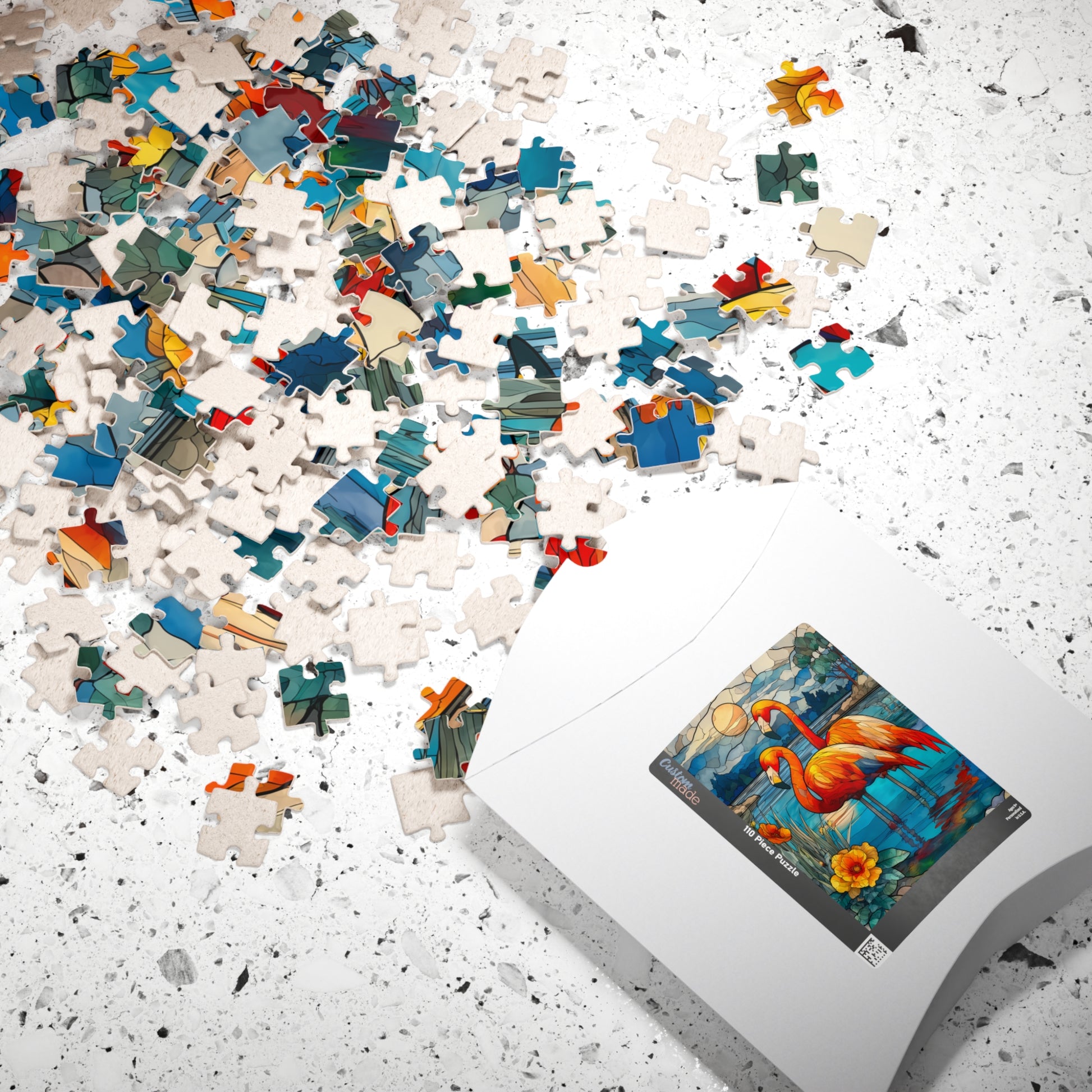 Stained Glass Style Flamingos Puzzle | 110/252/520/1014 Piece Bird Lover Jigsaw Puzzle The Puzzle Chest