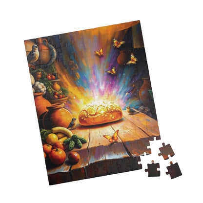 Bread of Life Jigsaw Puzzle, Glowing Bread with Birds Butterflies, Christian Symbolism Faith-Based Game, Gift for Religious Puzzle Lovers