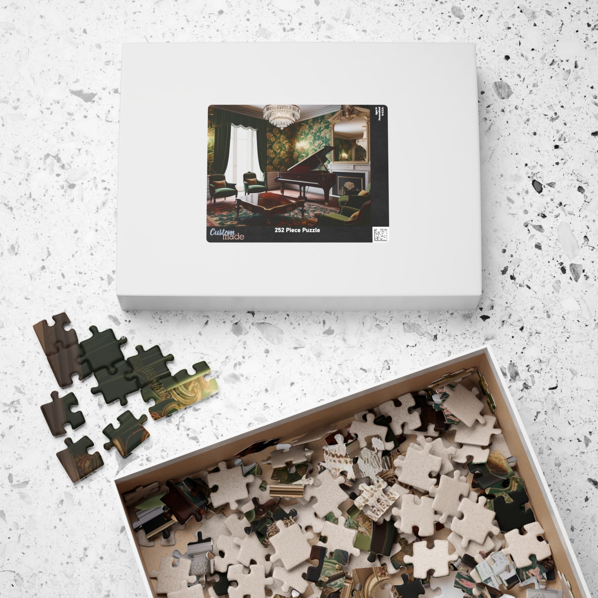 Elegant Vintage Parlor Room Puzzle | 110, 252, 520, 1014-piece Piano Design Jigsaw Game | Art Lover Gift, Family Night Cozy Evening Activity Puzzle The Puzzle Chest