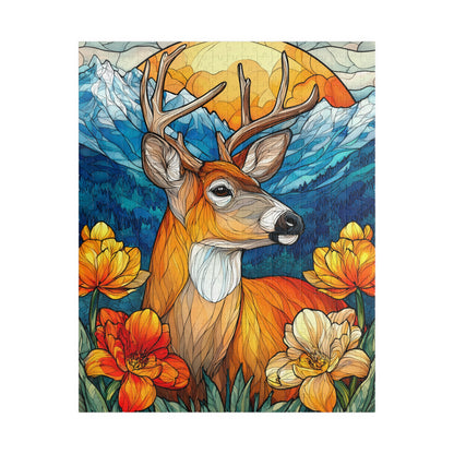 Stained Glass Deer Puzzle — Scenic Mountain & Wildflower Jigsaw (110–1014 pcs) Puzzle The Puzzle Chest