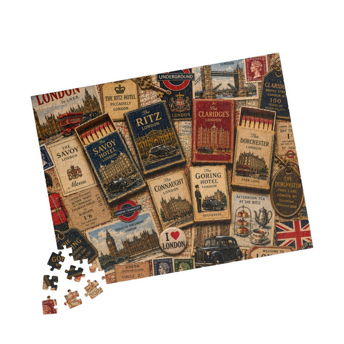 London Matchbook Puzzle | British Landmark Memorabilia Jigsaw | Historic England Vintage Travel Nostalgia 252 pcs (Horizontal) Puzzle The Puzzle Chest