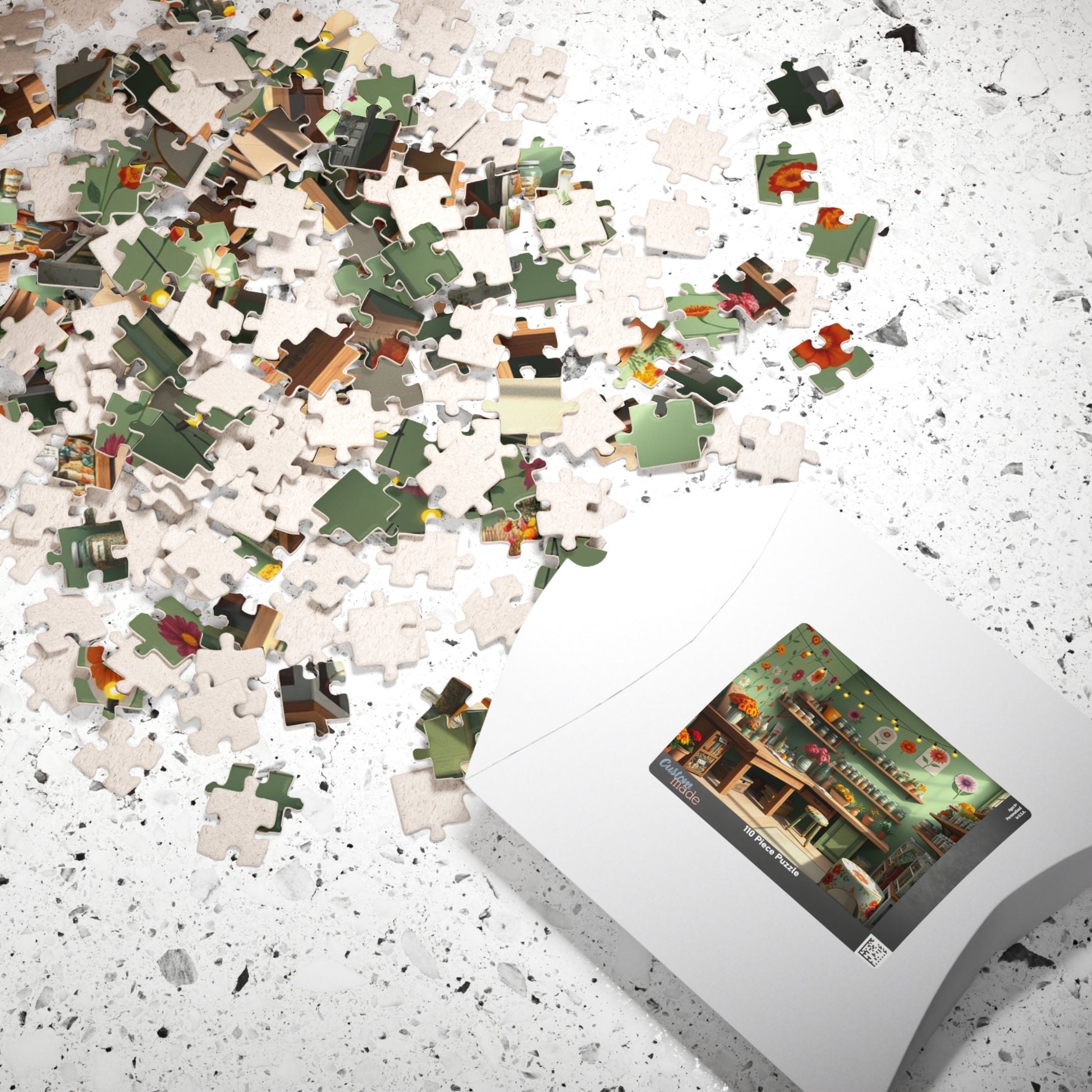 Country Garden Workshop Puzzle (110-1014 Piece), Colorful Flower Illustrations Sage Green Walls and String Lights, Plant Enthusiast Gift Puzzle The Puzzle Chest