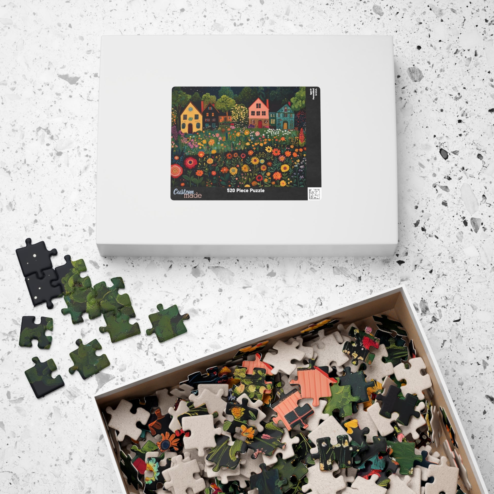 Whimsical Floral Village Jigsaw Puzzle - Moonlit Cottage Scene Puzzle The Puzzle Chest