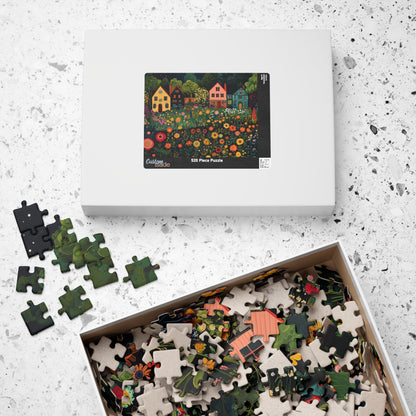 Whimsical Floral Village Jigsaw Puzzle - Moonlit Cottage Scene Puzzle The Puzzle Chest