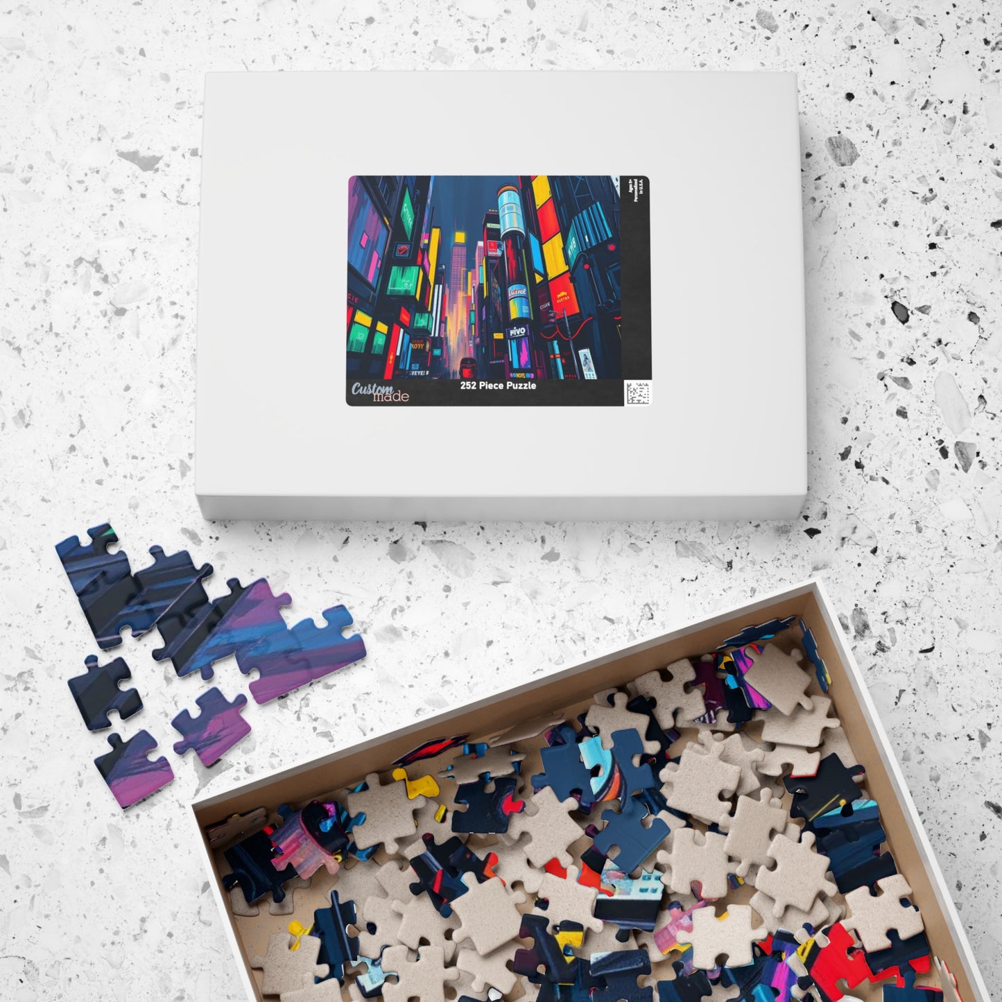 Neon City Abstract Puzzle, Urban Skyline Jigsaw Mindful Game for Adults Puzzle The Puzzle Chest