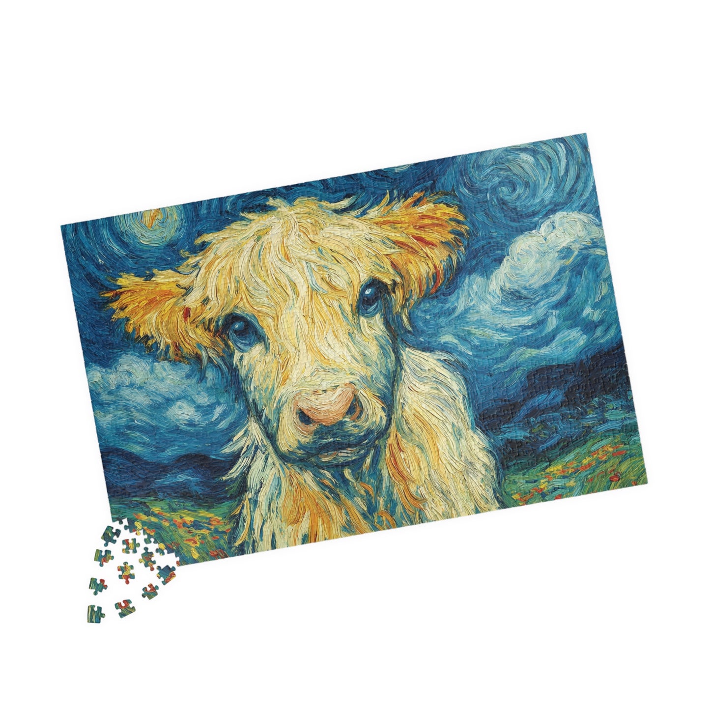 Van Gogh Style Highland Cow Puzzle | 110-1014 Piece Farm Animal Jigsaw 1014 pcs (Horizontal) Puzzle The Puzzle Chest