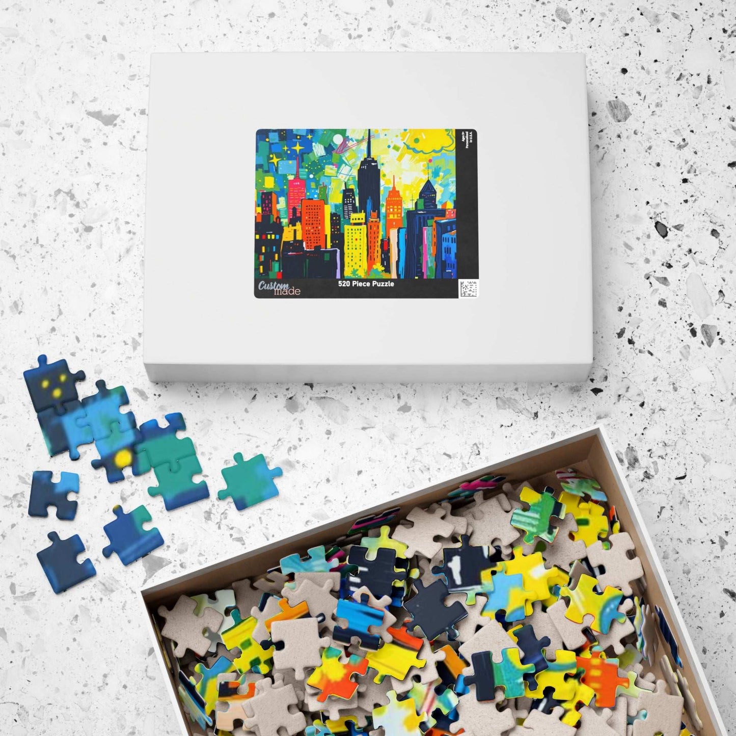 Skyscraper Splendor Jigsaw Puzzle - Vibrant Urban Glow Cityscape Puzzle for Adults