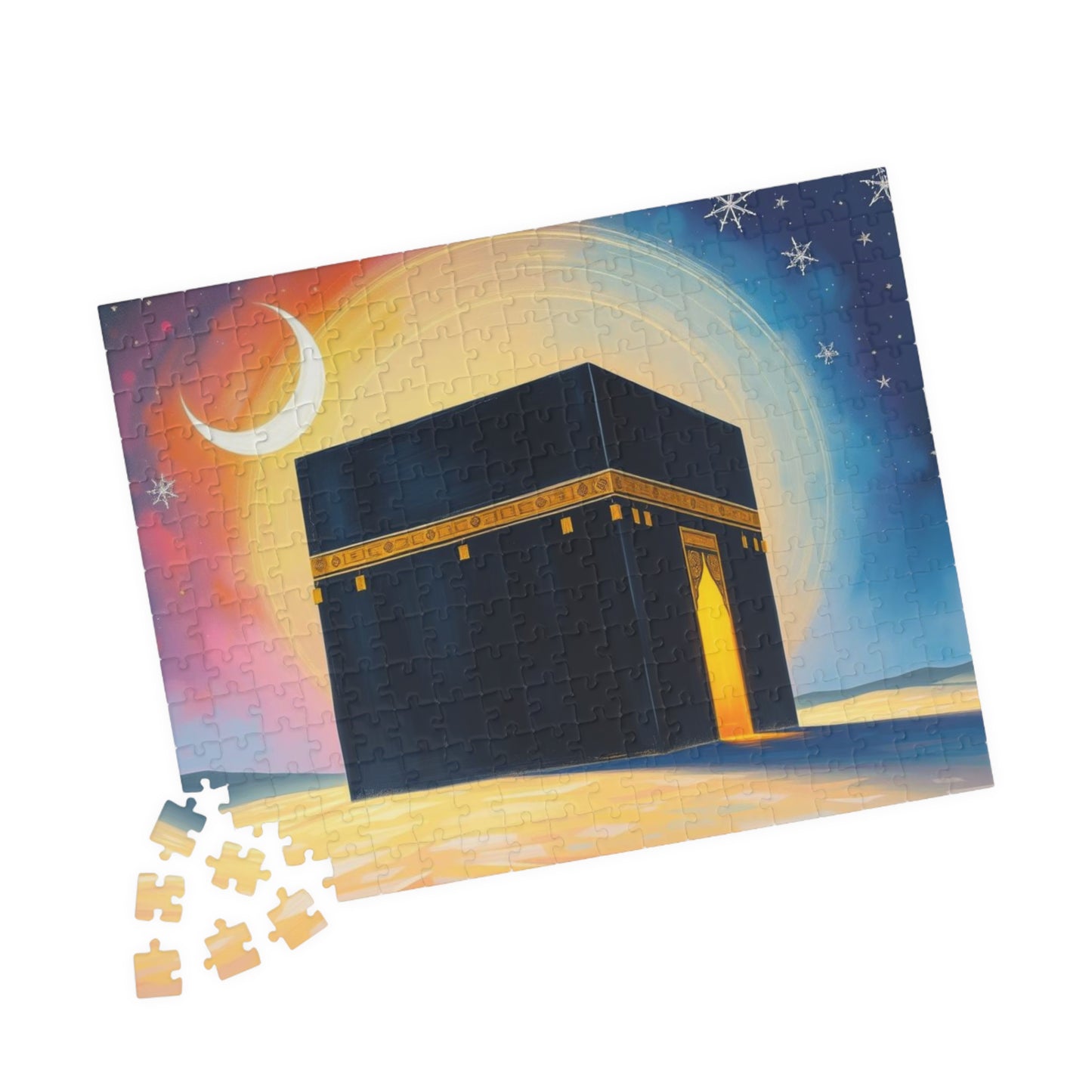 Serene Kaaba Jigsaw Puzzle Vibrant Desert Scene, Mindfulness Activity, Islamic Art Puzzle Home Entertainment, Family Fun, Gift for Him/Her