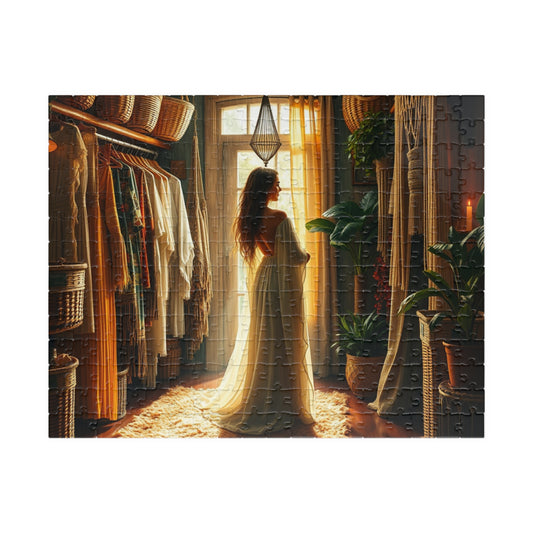 Boho Chic Closet Puzzle, Cozy Vintage Fashion and Rustic Decor Jigsaw Game, Bohemian Aesthetic Wardrobe, Relaxing Mindful Activity, Giftable 252 pcs (Horizontal) Puzzle The Puzzle Chest