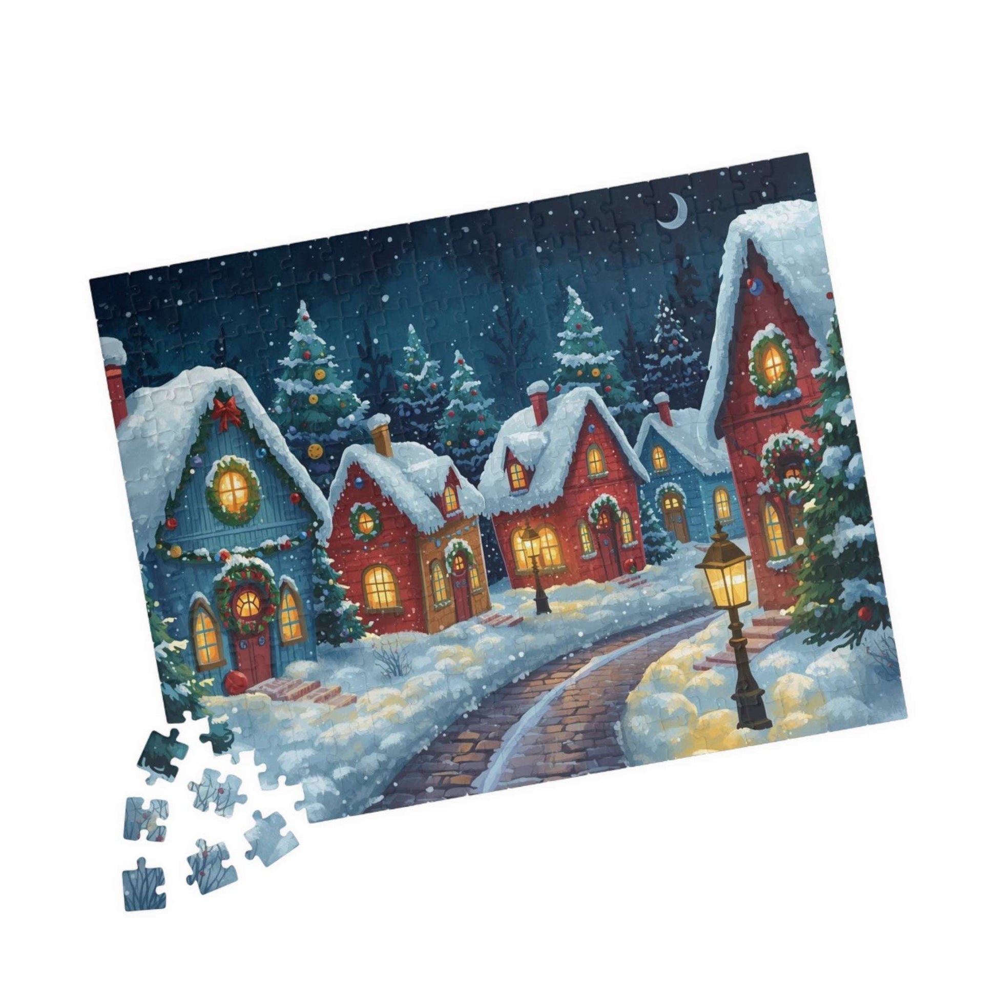 Snowlight Village Jigsaw Puzzle - Cozy Christmas Town Nighttime Scene 252 pcs (Horizontal) Puzzle The Puzzle Chest