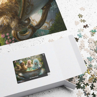 Whimsical Garden Tea Chicken Puzzle – Three Fancy Chickens in Giant Teacup Bath with Flowers, Fairy-Tale Farm Animal Jigsaw Puzzle The Puzzle Chest