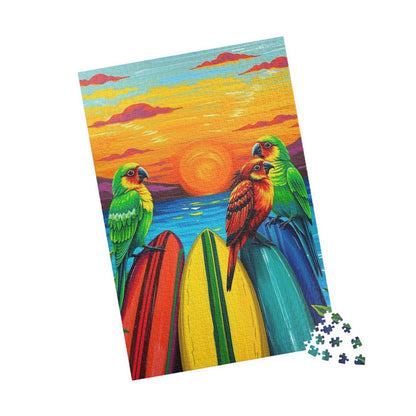 Colorful Surfing Parrots Puzzle, Vibrant Tropical Art Puzzle, Fun Family Activity, Best Gift for Nature Enthusiast, Bird Lover, Birdwatcher Puzzle The Puzzle Chest