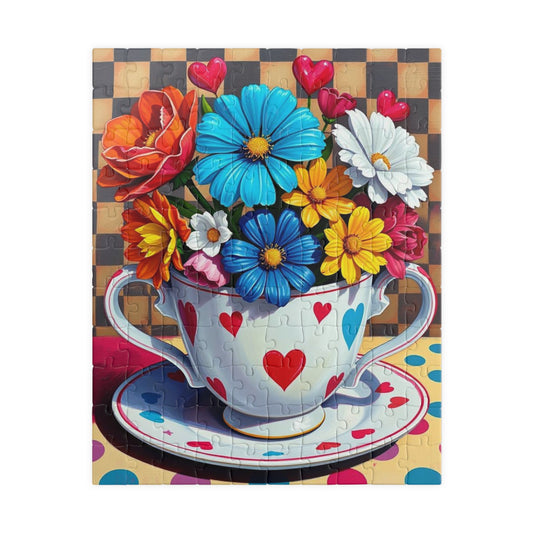 Floral Teacup Puzzle | Pop Art Jigsaw Game of Colorful Flowers | Gift for Flower Lovers, Friends, Family, Home Entertainment, Brain Teaser 110 pcs (Vertical) Puzzle The Puzzle Chest